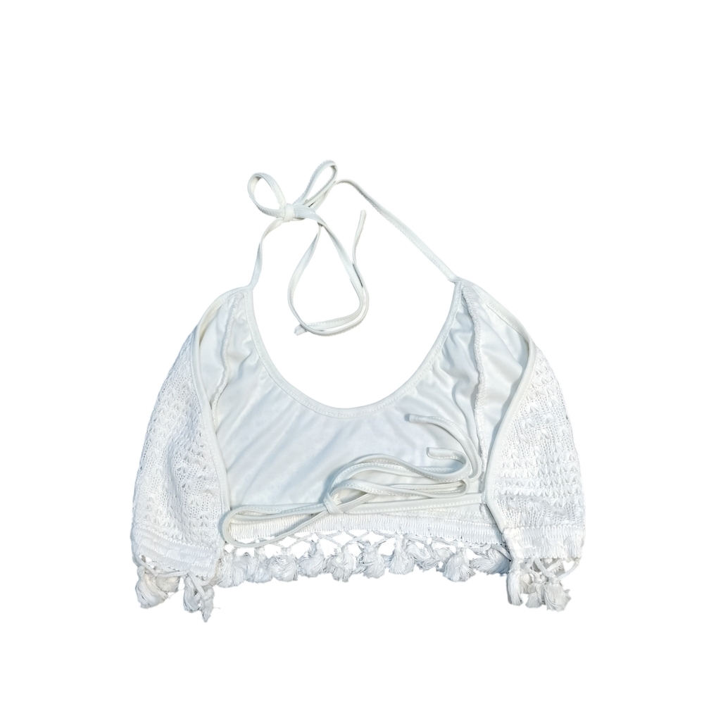 Women's 2 Piece Outfits Tassel Trim Backless Halter Crop Top and Elastic Waist - Picture 4 of 6